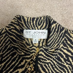 St John Collection animal print cardigan with front zip closure